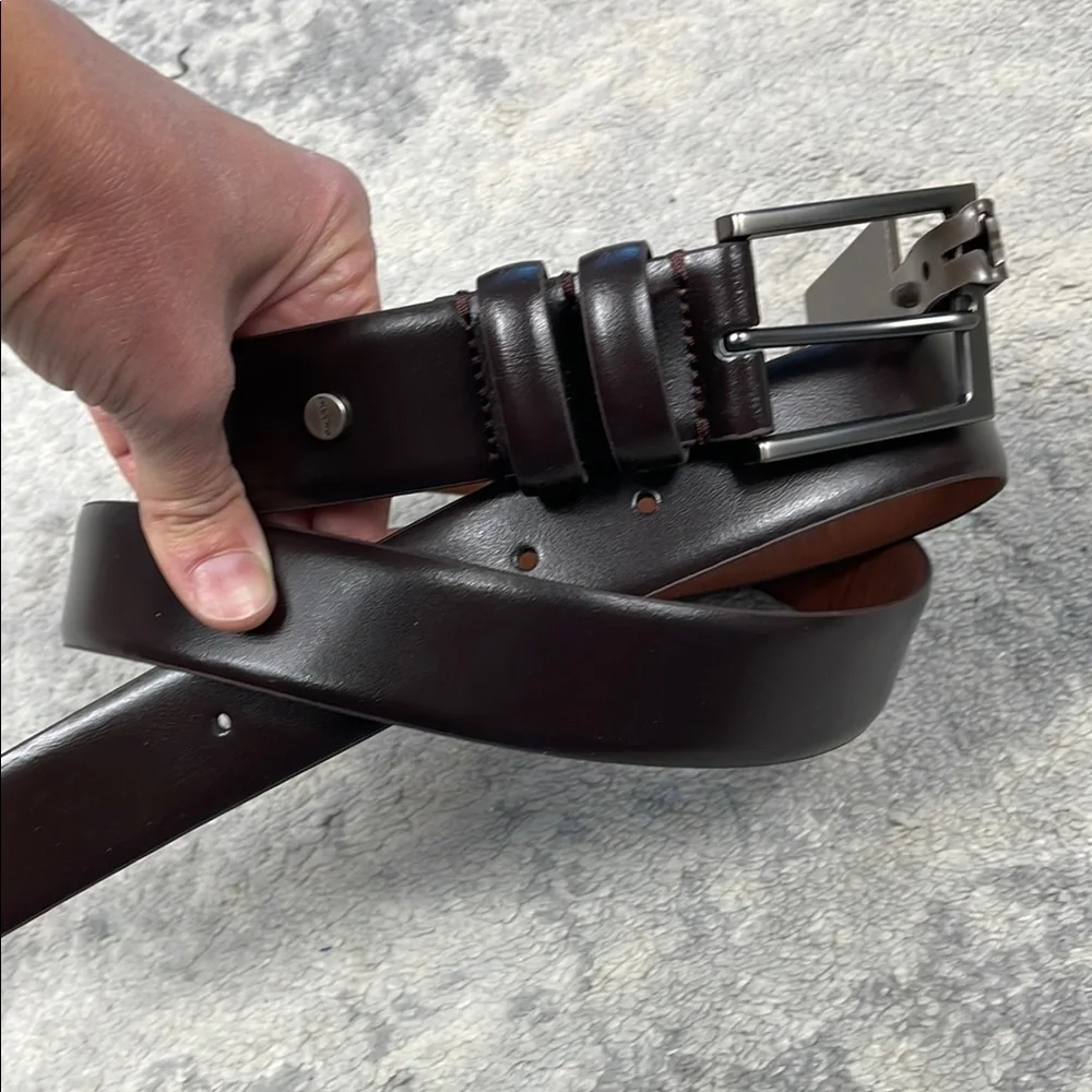 NWT Boconi Dark Brown Genuine Leather Belt Chrome Hardware Sz 42